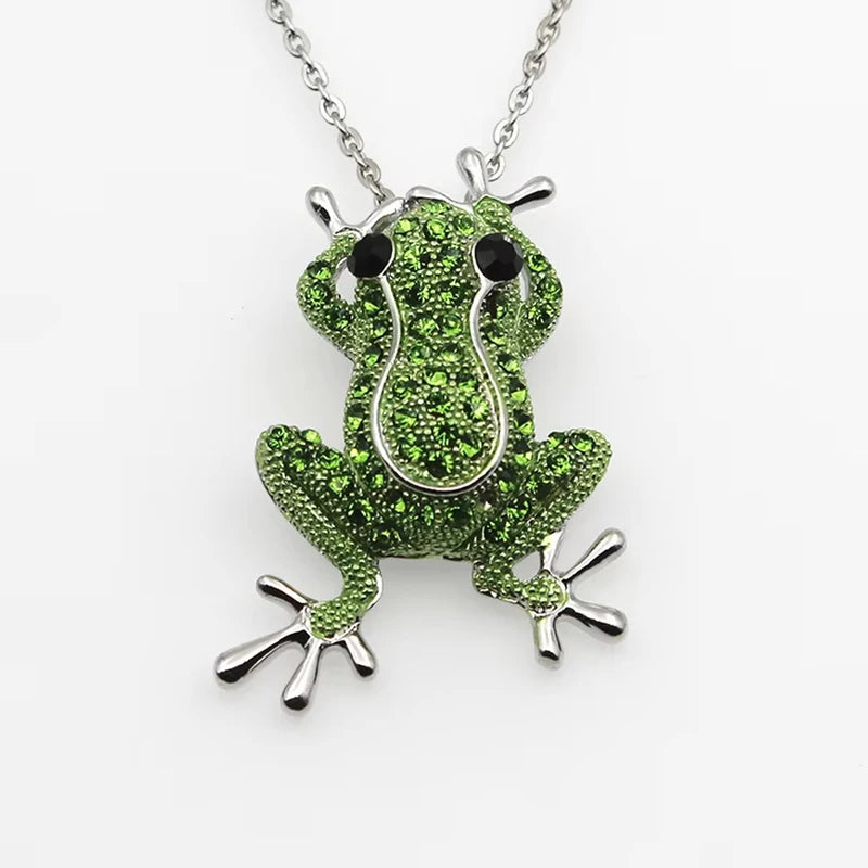 Luxury Green Crystal Frog Brooch Animal Pins for Women Dress Coat Jewelry Gift