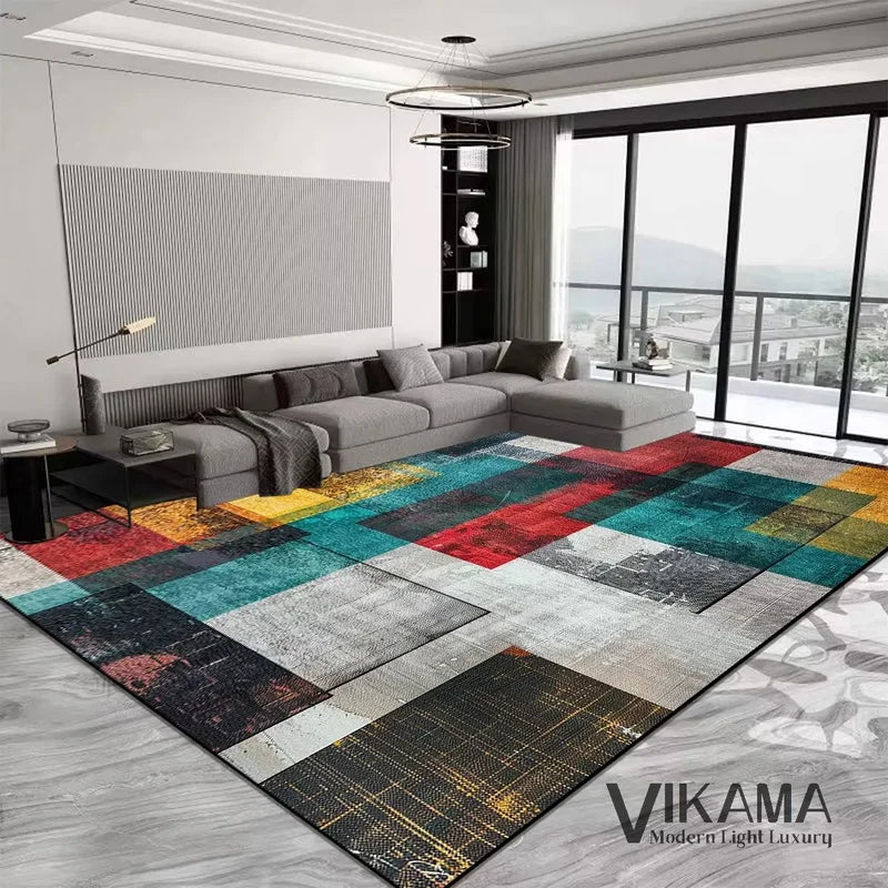 Geometric Area Rug - Durable Slip-Resistant Floor Mat for Living Room & Bedroom