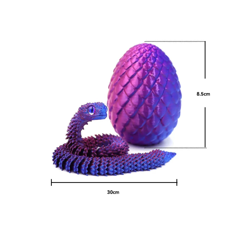 3D Printed Snake Surprise Egg Decoration Set - Flexible Joints for Enthusiasts