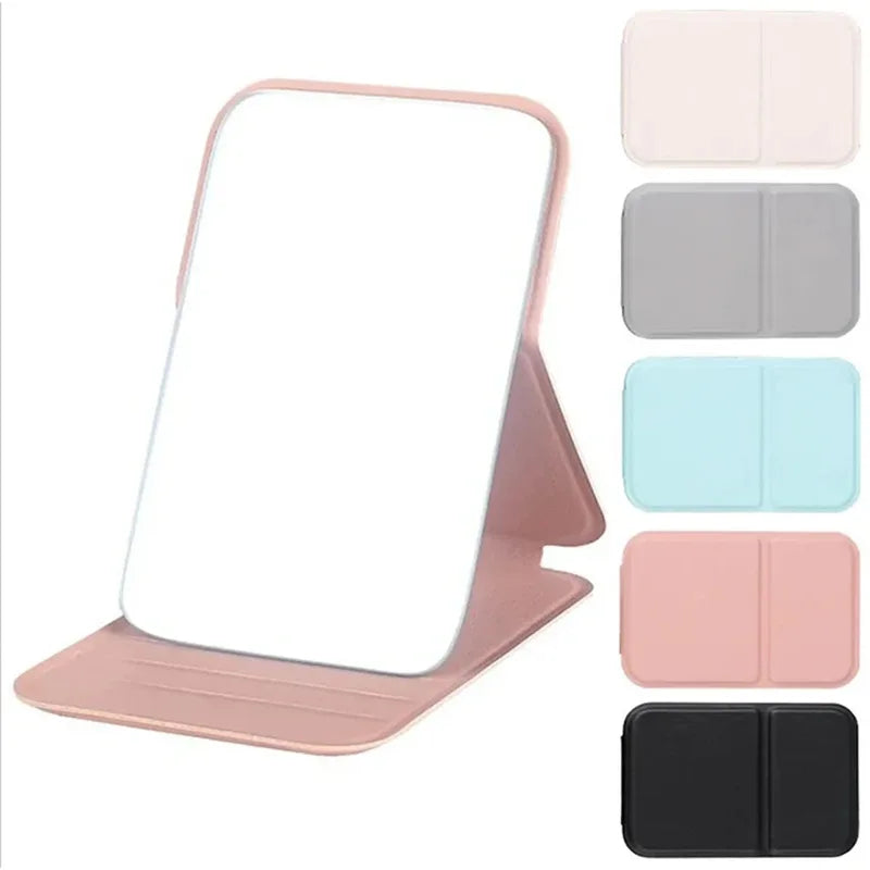 Portable Folding Makeup Mirror with Solid Color Handle - Compact and Stylish for Women
