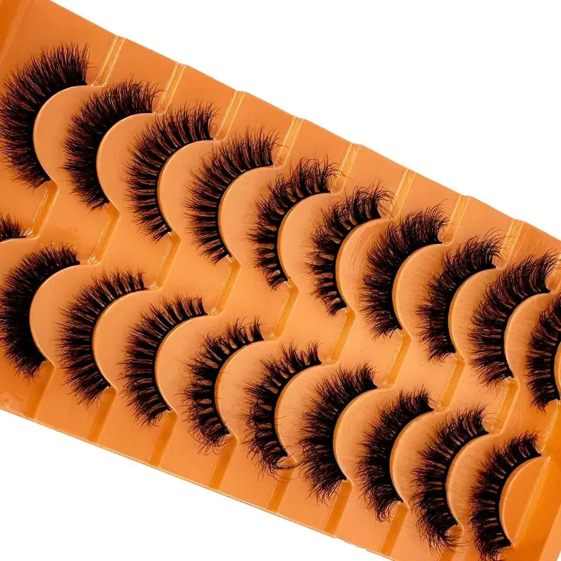 10 Pairs Fluffy Mink False Eyelashes - Natural Dramatic Look, Wispy & Long