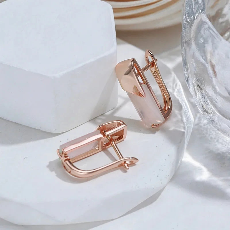 Square Drop Earrings for Women Zircon Jewelry in Rose Gold - Elegant Gift