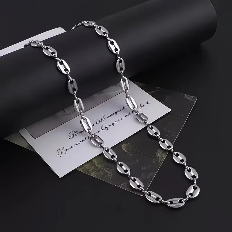 Minimalist Pig Nose Coffee Bean Chain Necklace for Men & Women - Stainless Steel, 45-60cm