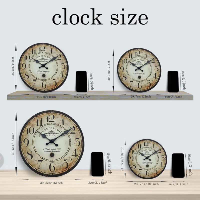Wooden Wall Clock 10-16 Inch Silent Quartz Home Decor Living Room Bedroom Kitchen