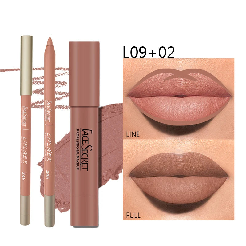Matte Lipliner & Lipstick Set Waterproof Long Lasting Lip Makeup with Soft Color