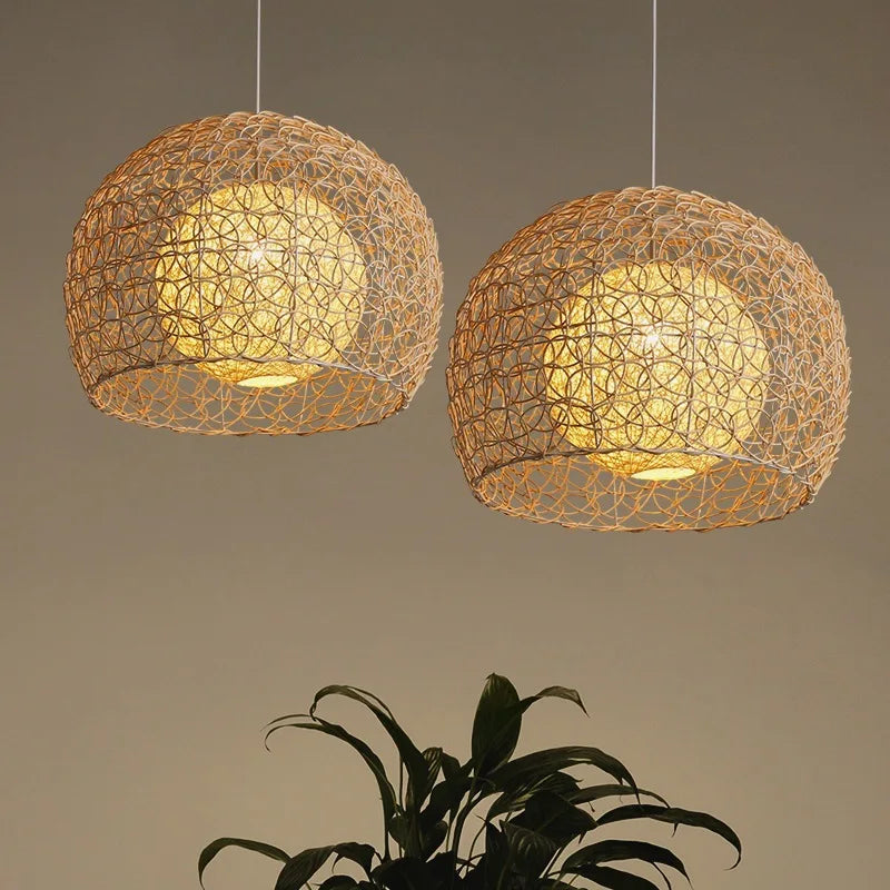 Rattan Pendant Light Fixture for Indoor Decoration | Rustic E27 Chandelier