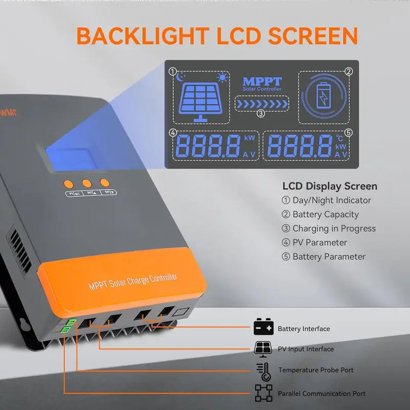 Parallel MPPT Solar Charge Controller 12V-48V 80A Max PV 160Vdc for Lithium Battery
