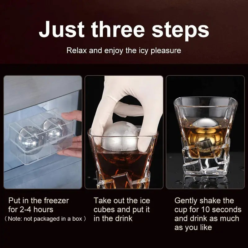 Reusable Stainless Steel Whiskey Stones Ball Set - Gift Boxed, 1 or 2 Pieces