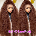 Deep Wave 13x6 Lace Front Wig Human Hair Curly Water Wave Wigs - Brown, 250% Density