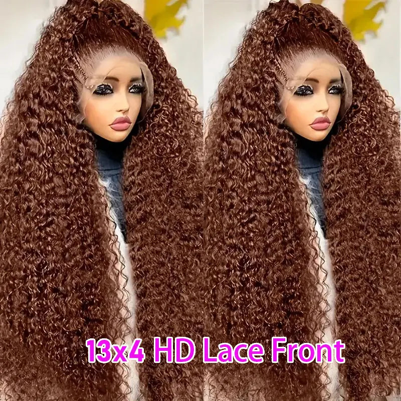 Deep Wave 13x6 Lace Front Wig Human Hair Curly Water Wave Wigs - Brown, 250% Density