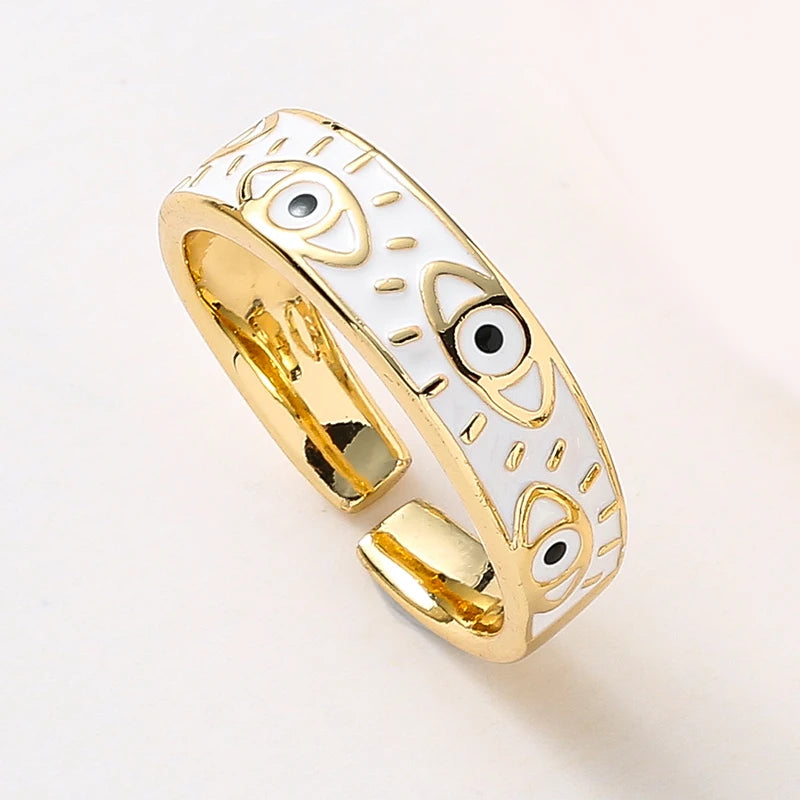 Adjustable Stainless Steel Evil Eye Finger Ring for Women Jewelry Gift
