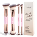 4-Piece Makeup Brush Set with Storage Box - Dual-Ended Foundation & Blush Brushes for Beginners Travel