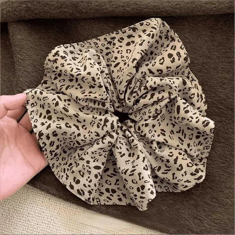 Vintage Leopard Print Large Scrunchie for Women & Girls Hair Accessories