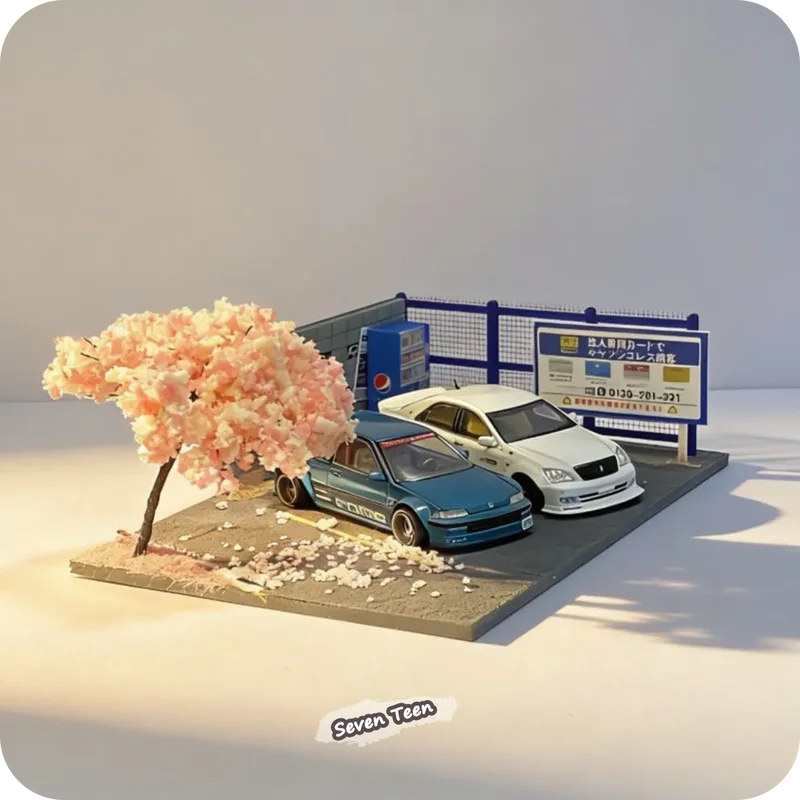 1:64 Car Model Simple Scene - Handmade Desk Ornament with Parking Display Base