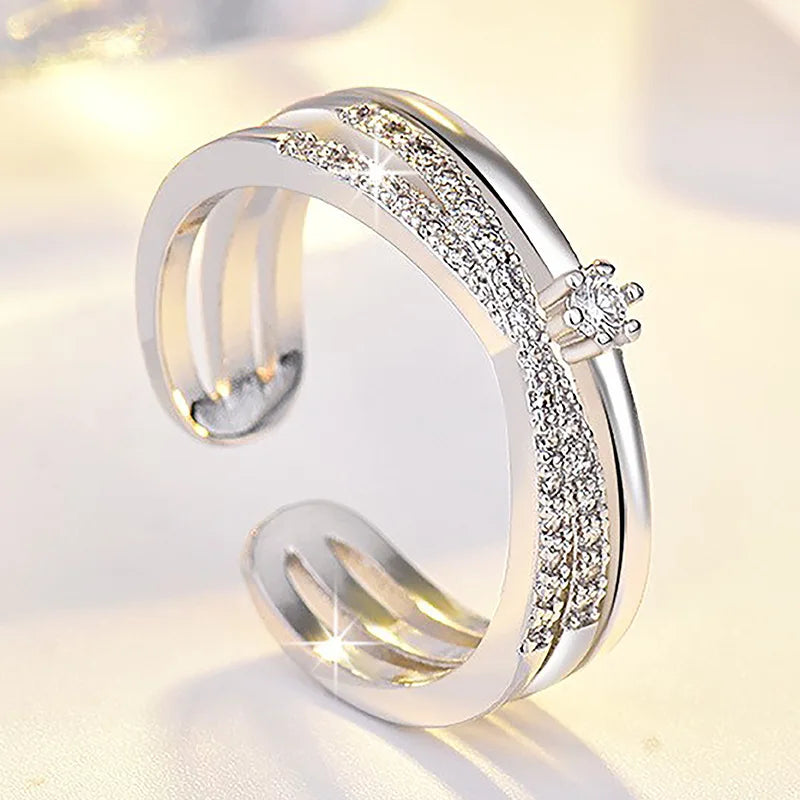 Sterling Silver Zircon Engagement Ring for Women Adjustable Wedding Jewelry