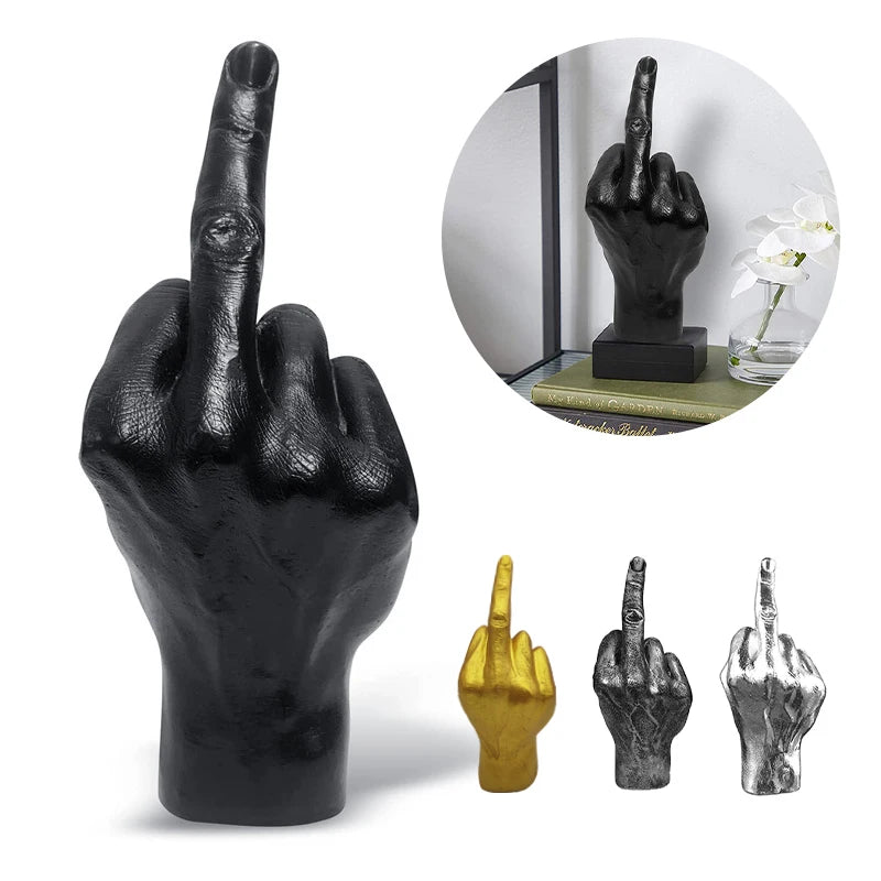 Resin Middle Finger Statue - Upright Gesture Art Sculpture for Living Room Decor