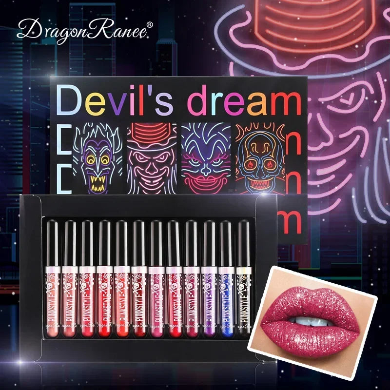 Glitter Lip Gloss Set - Moisturizing, Waterproof, Long-Lasting Lipstick with Diamonds for Halloween Makeup
