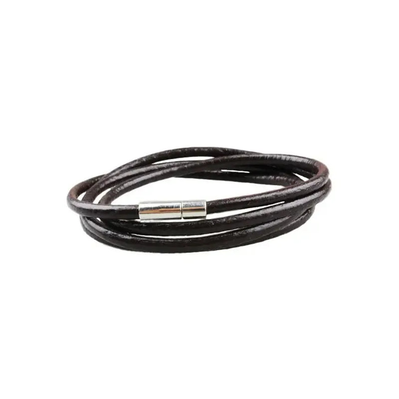 DIY Cowhide Rope Bracelet with Retro Buckle - High Quality Winding Layers