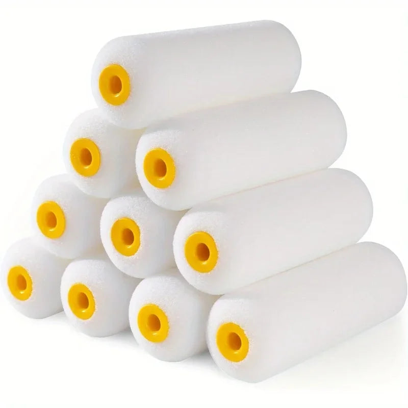 Mini Foam Paint Rollers Set - Durable 10PCS 100mm White Sponge Roller Covers for Painting & Decorating