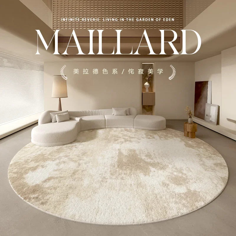 Large Plush Round Log Rug - Wabi-Sabi Style Fluffy Carpet for Living Room & Bedroom