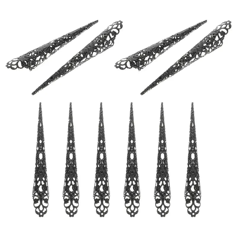 Long Artificial Nail Tips with Metal Claws for Halloween & Cosplay - 10PCS
