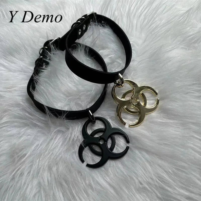 Adjustable Punk Medical Waste Pendant Necklace - Leather Choker, Casual Rock Style