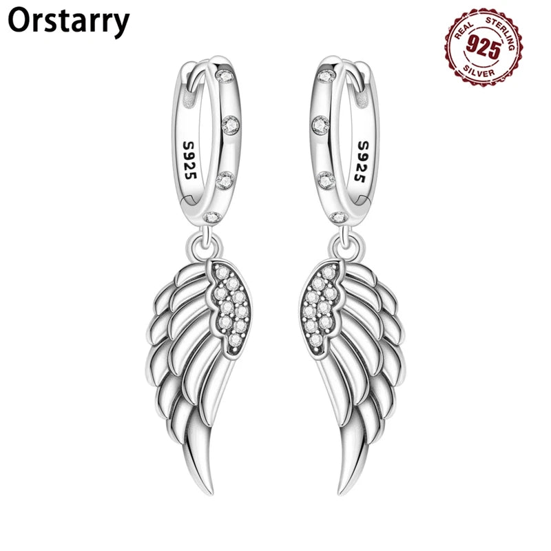 Sterling Silver Sparkling Wings Earrings for Women Drop Jewelry Party Gift
