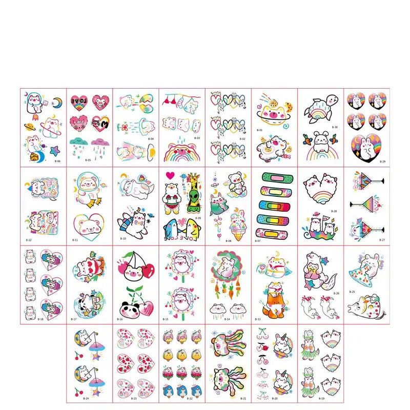 30Pcs Rainbow Temporary Tattoo Stickers for Face Hand Body Art Waterproof Set