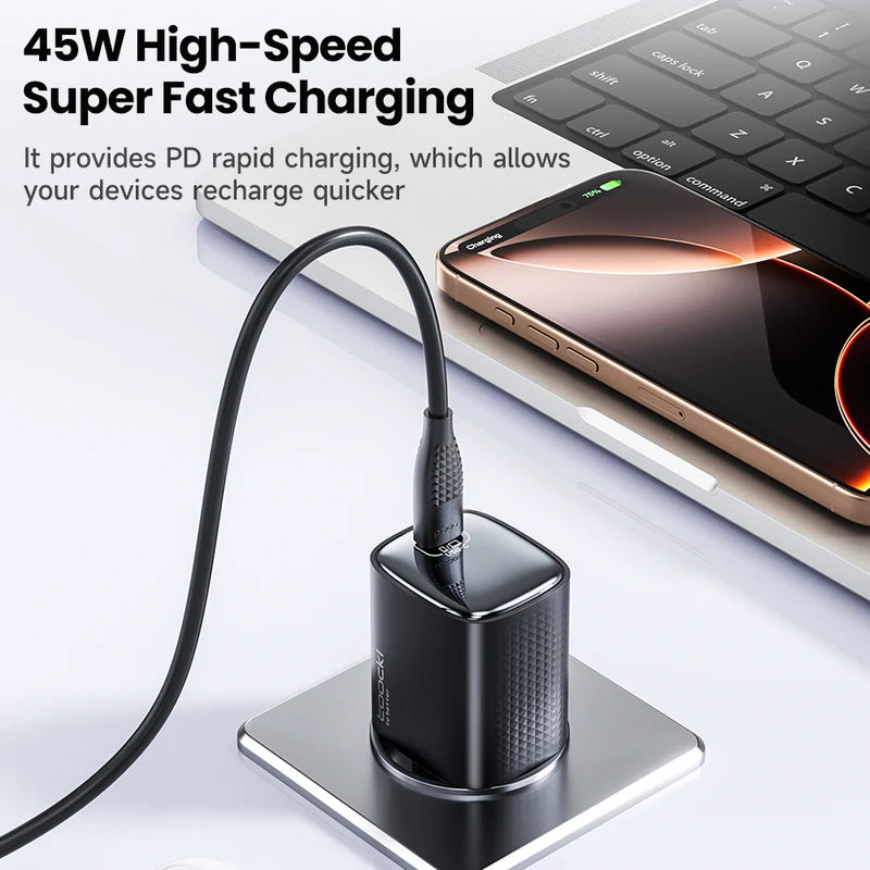 45W GaN USB-C Charger PD QC3.0 Fast Charging Power Adapter for Smartphones & Tablets