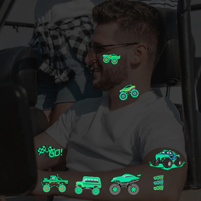 Glow in the Dark Neon Green Truck Temporary Tattoos Waterproof & Easy Removal Body Paint