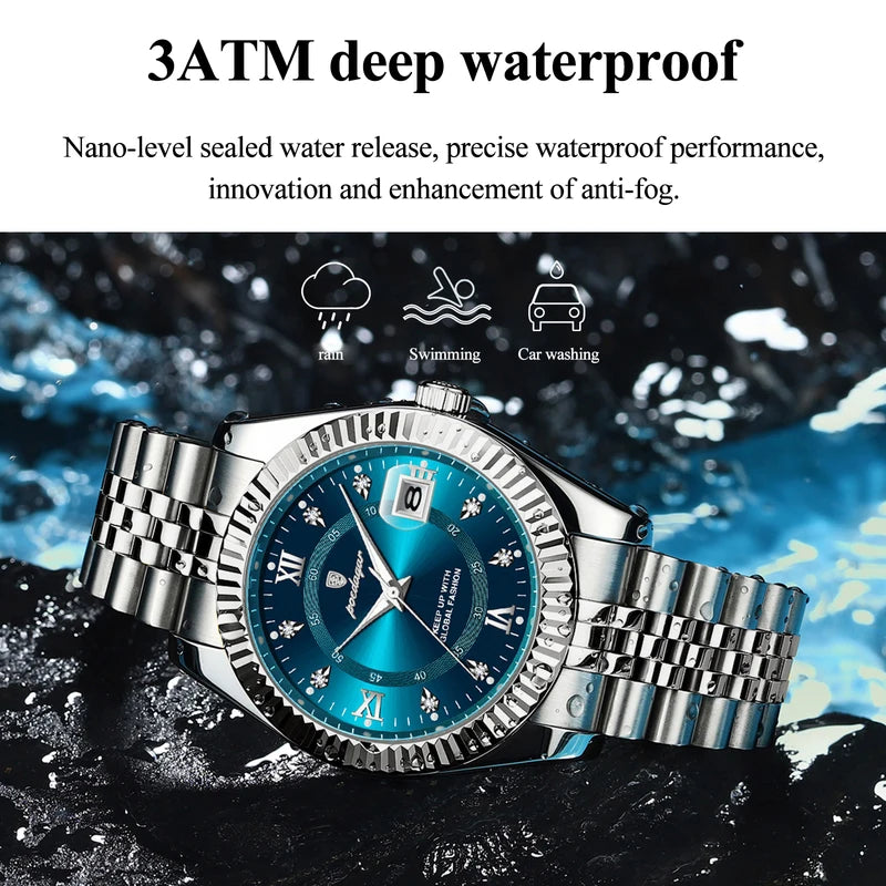 Men's Waterproof Luminous Quartz Wristwatch with Date - Stainless Steel Business & Military Style