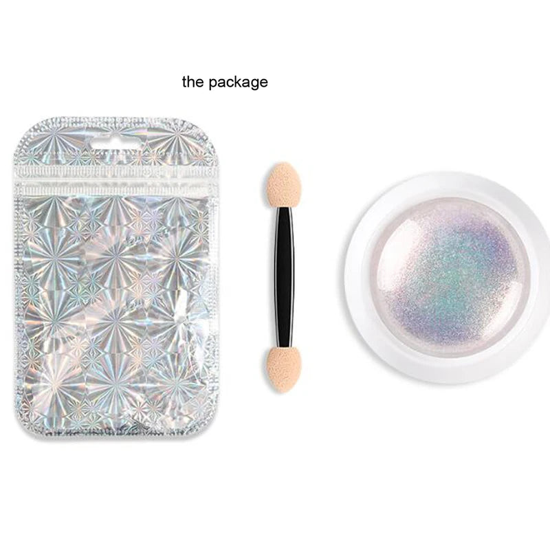 Mirror Effect Nail Chrome Powder - Iridescent Pearl & Aurora Glitter