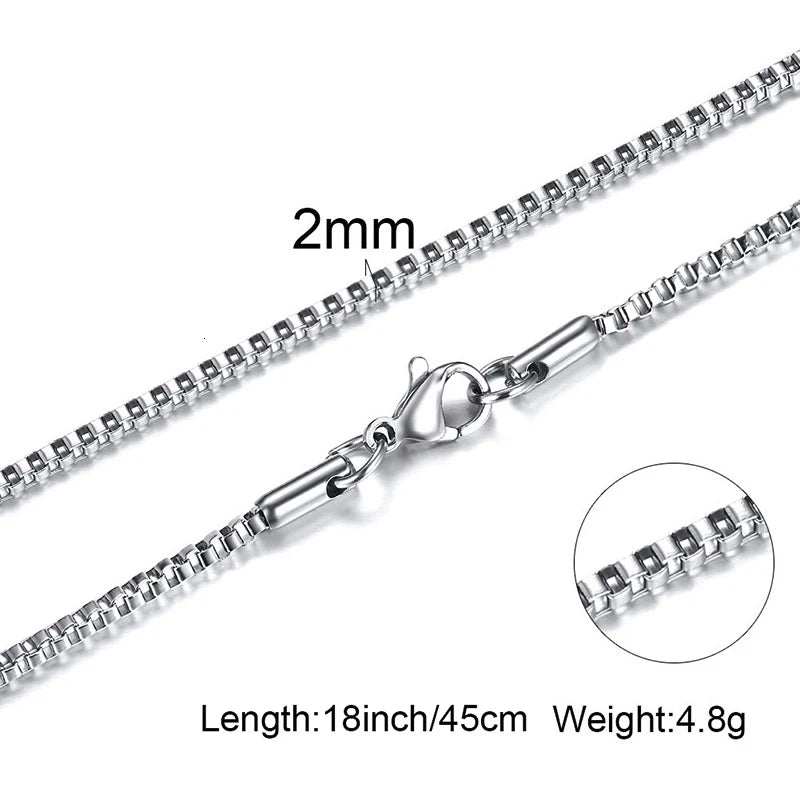 Thin Chain Necklace for Men 1/2/3mm Sterling Silver Square Link Jewelry