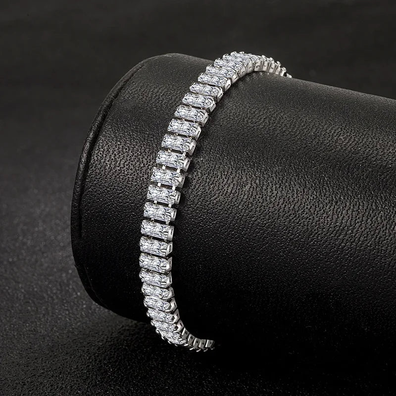 Elegant Sterling Silver Zircon Crystal Bracelet for Women Girls 18CM Jewelry