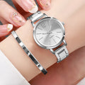 2-Pack Women's Quartz Wrist Watches with Steel Band and Cuff Bracelet Set - Multiple Colors