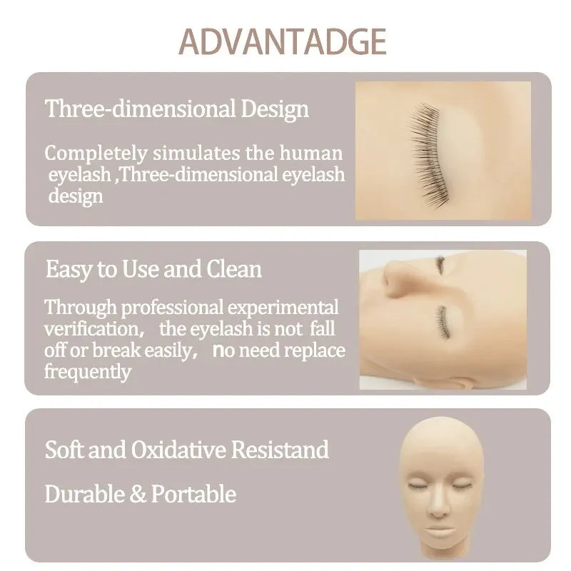 Eyelash Extension Practice Mannequin Head with 4 Lash Layers for Training & Grafting