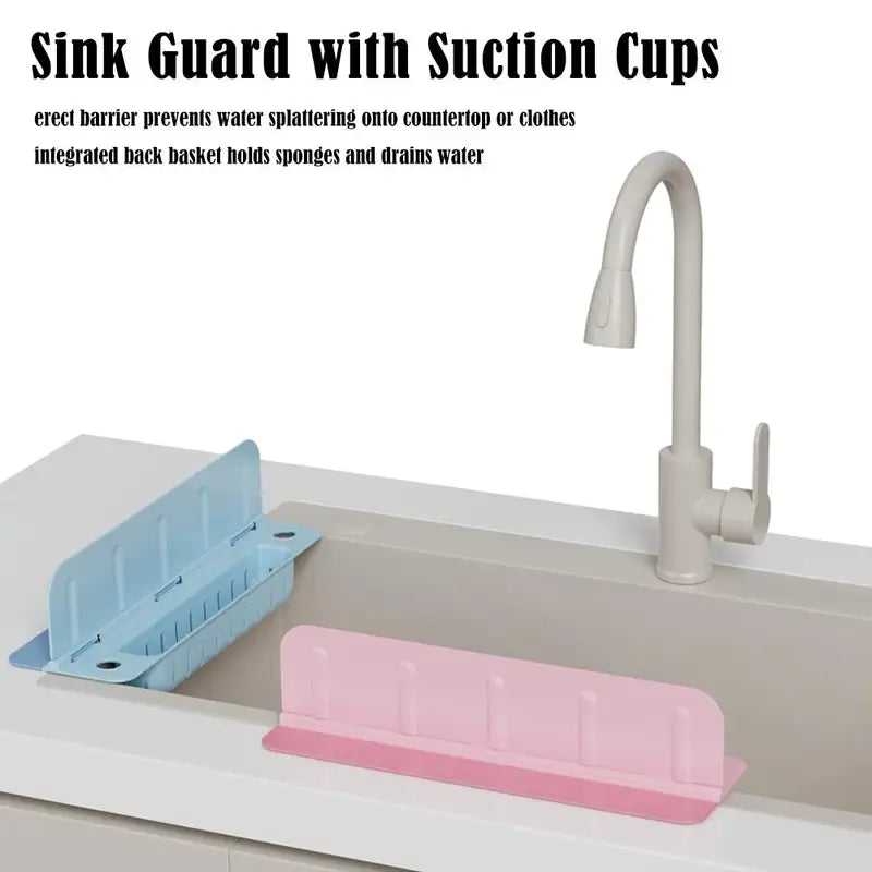 Foldable Silicone Sink Splash Guard with Storage - Waterproof Water Dam for Kitchen Washing