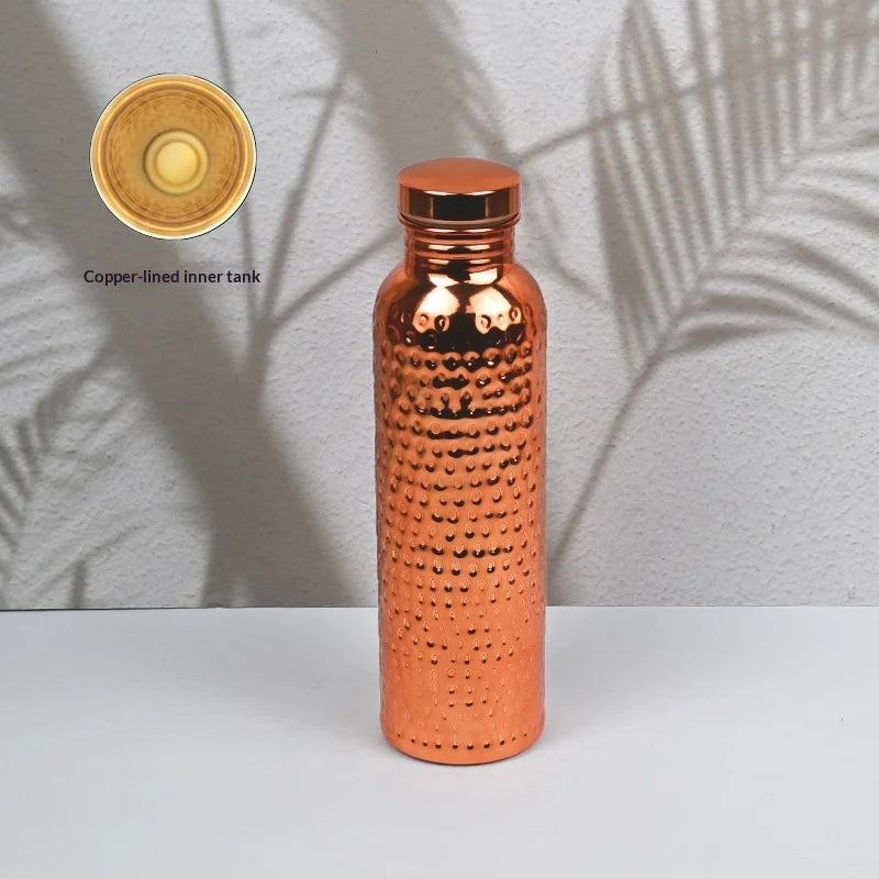 800ml Electroplated Copper Water Bottle with One-Click Open Lid - Stainless Steel Sports Flask