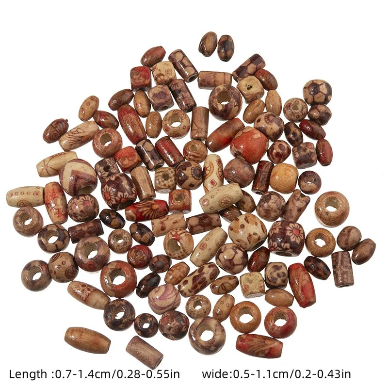 Natural Wooden Beads Set - Multi-Shape Round & Oval Large Hole Spacer Beads for Jewelry Making DIY