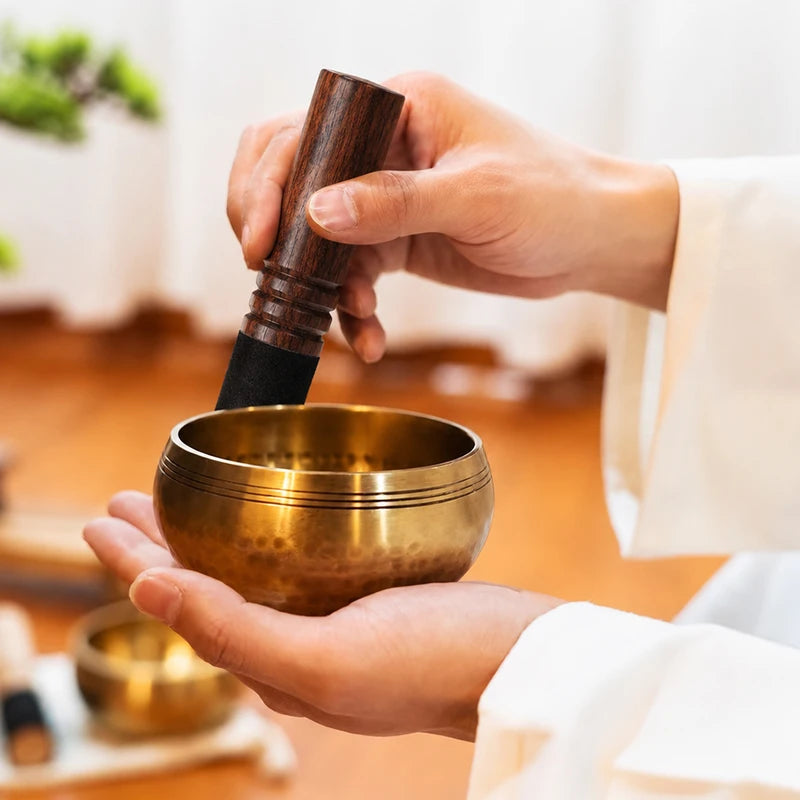 Handcrafted Brass Singing Bowl Set for Meditation Yoga Stress Relief Home Decor