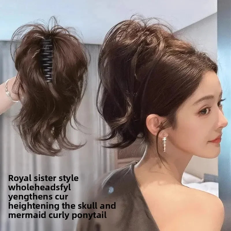Short Curly Synthetic Claw Clip Ponytail Hair Extensions for Women High Top Bun