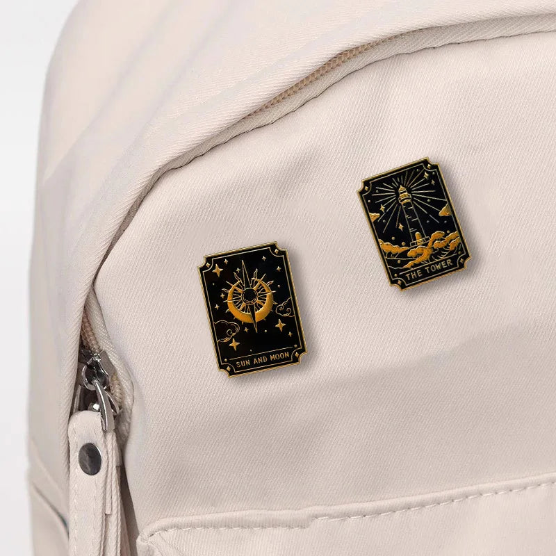 Tarot Constellation Metal Brooch Decorative Badge for Backpack & Clothing