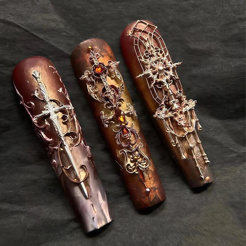 3D Baroque Pattern Gel Nail Art Mold Butterfly Moon Resin Sword Silicone Mold with Arrow Design