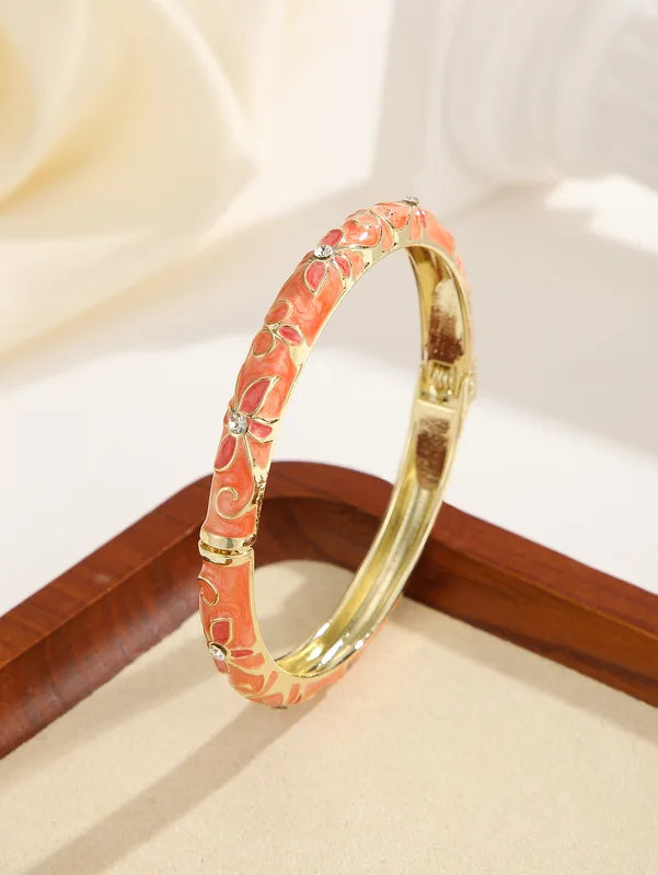 Colorful Floral Oil-Drip Four-Leaf Clover Bracelet for Women Ethnic Style Enamel Jewelry