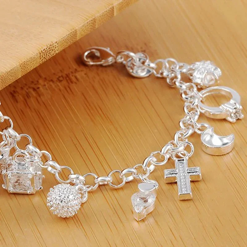 925 Sterling Silver Pendant Chain Charm Bracelet for Women Teens Girls Gift Jewelry