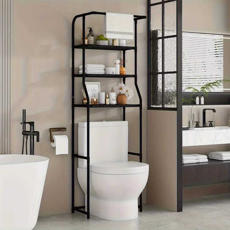 Multi-Layer Metal Bathroom Storage Rack with Toilet Paper Holder - Balcony Washing Machine Shelf