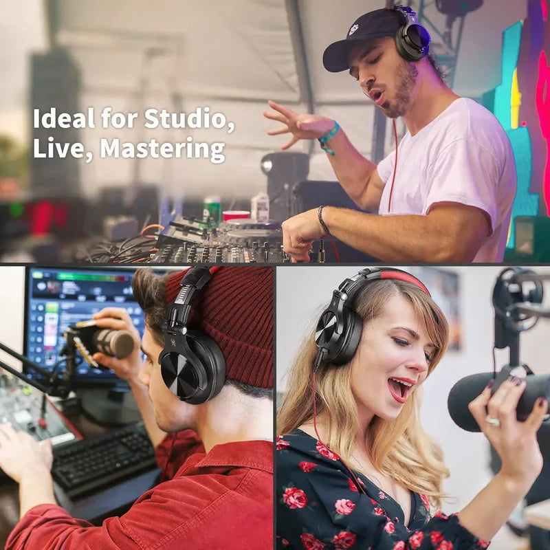 Wired Over Ear HiFi Headphones with Mic Studio DJ Monitoring Headset