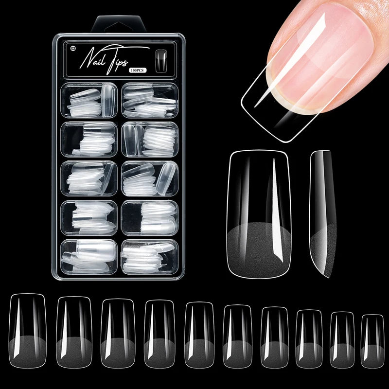 100pcs Short Square Acrylic Nail Tips - Half Matte Fake Capsule Extensions