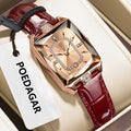 Women’s Waterproof Leather Watch with Date Function - Rectangle Quartz Watch