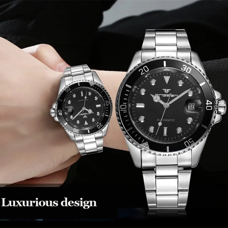 Luxury Automatic Skeleton Men Watch with Luminous Hands and Diamond Accents